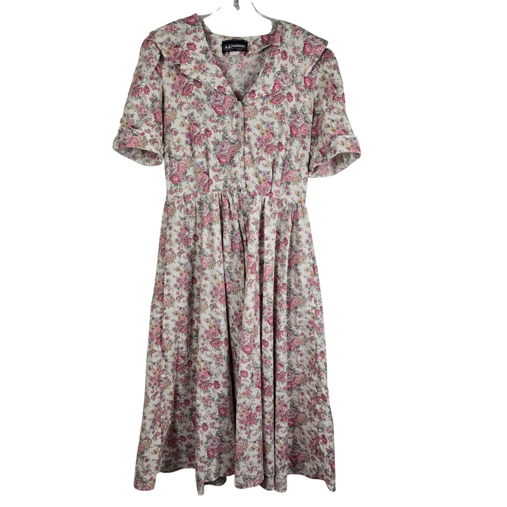 Vtg Cottagecore Floral Dress S.L. Fashions Pink Butterfly Midi‎ Garden Party M
